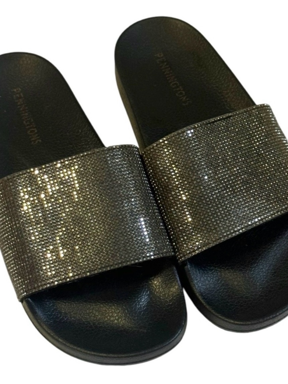 Penningtons Black Slides with Sparkling Gunmetal Strap